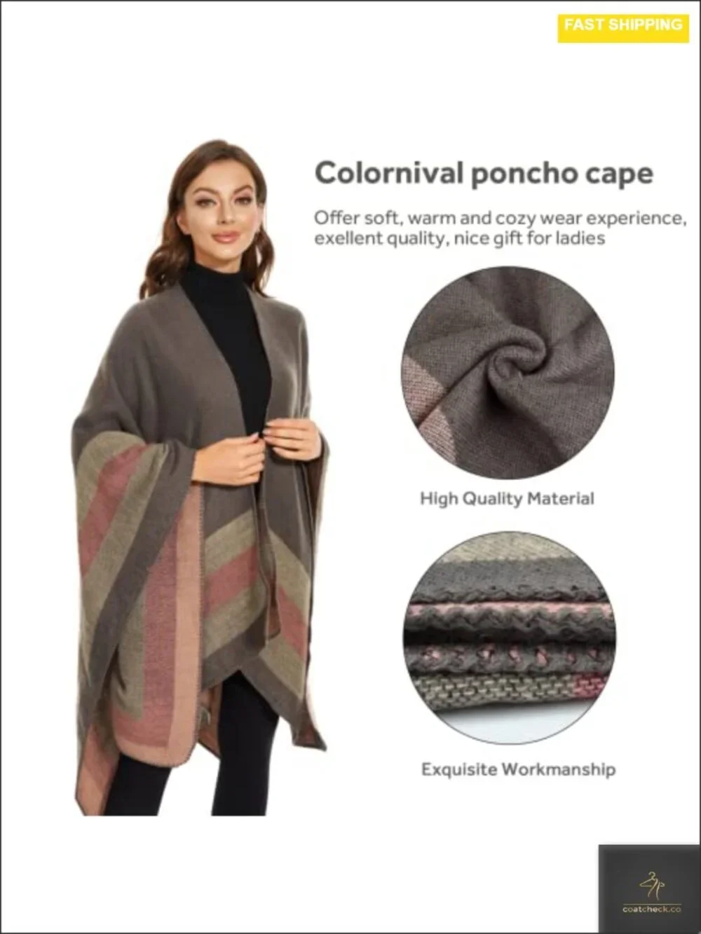 Elegant Knitted Cape Open Front Poncho Scarf Wrap Blanket Cardigan for Women,